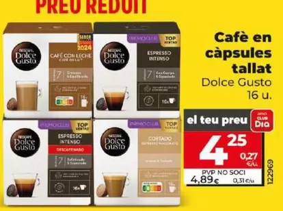 Oferta de Dolce Gusto - Cafe En Capsulas Cortado por 4,25€ en Dia