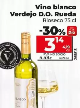 Oferta de Rioseco - Vino Blanco Verdejo D.O. Rueda por 3,14€ en Dia