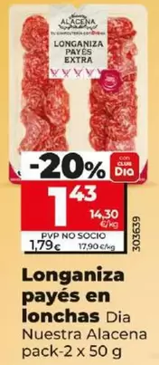 Oferta de Dia Nuestra Alacena - Longaniza Payes En Lonchas por 1,43€ en Dia