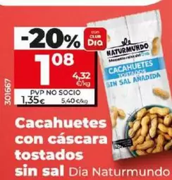 Oferta de Dia Naturmundo - Cacahuetes Con Cascara Tostados Sin Sal por 1,08€ en Dia