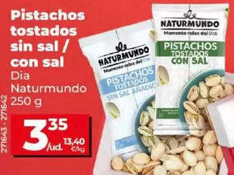 Oferta de Dia Naturmundo - Pistachos Tostados Sin Sal / Con Sal por 3,35€ en Dia