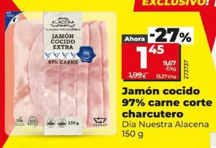 Oferta de Dia Nuestra Alacena - Jamón Cocido 97% Carne Corte Charcutero por 1,45€ en Dia