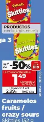 Oferta de Skittles - Caramelos Fruits / Crazy Sours por 2,99€ en Dia