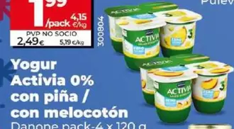 Oferta de Danone - Yogur Activia 0% Con Pina/con Melocoton por 1,99€ en Dia