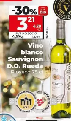 Oferta de Rioseco - Vino Blanco Sauvignon D.O. Rueda por 3,21€ en Dia