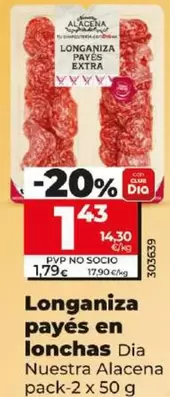 Oferta de Dia Nuestra Alacena - Longaniza Payes En Lonchas por 1,43€ en Dia