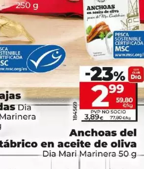 Oferta de Dia Mari Marinera - Anchoas Del Cantabrico En Aceite De Oliva por 2,99€ en Dia