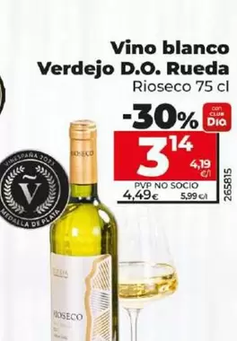 Oferta de Rioseco - Vino Blanco Cerdejo D.o. Rueda Tinto D.o. Rioja por 3,14€ en Dia