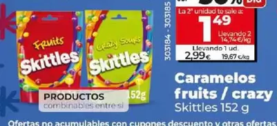 Oferta de Skittles - Caramelos Fruits/Crazy Sours por 2,99€ en Dia