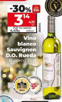 Oferta de Rioseco - Vino Blanco Sauvignon D.O. Rueda por 3,14€ en Dia