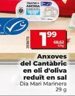 Oferta de Dia Mari Marinera - Anchoas Del Cantabrico En Aceite De Oliva Reducido En Sal por 1,99€ en Dia