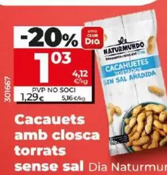 Oferta de Dia Naturmundo - Cacahuetes Con Cascara Tostados Sin Sal por 1,03€ en Dia