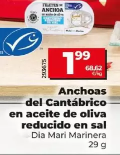 Oferta de Dia Mari Marinera - Anchoas Del Cantabrico En Aceite De Oliva Reducido En Sal por 1,99€ en Dia