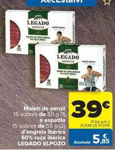 Oferta de Legado ElPozo - Maletí De Pernil O Espatlla D'Engreix Ibèrics 50% Raça Ibèrica por 39€ en Carrefour Market