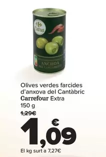 Oferta de Carrefour - Olives Verdes Farcides D'Anxova Del Cantàbric Extra por 1,09€ en Carrefour Market