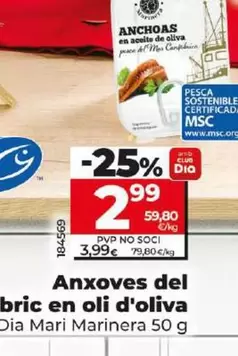 Oferta de Dia Mari Marinera - Anchoas Del Cantabrico En Aceite De Oliva por 2,99€ en Dia