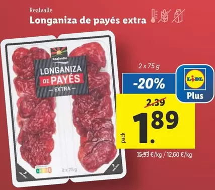 Oferta de Realvalle - Longaniza De Payés Extra por 1,89€ en Lidl