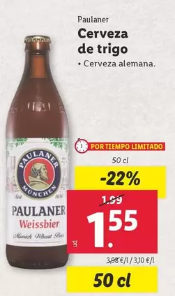 Oferta de Paulaner - Cerveza De Trigo por 1,55€ en Lidl