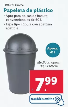 Oferta de Livarno Home - Papelera De Plastico por 7,99€ en Lidl