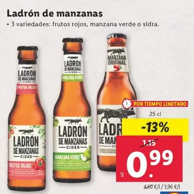 Oferta de Ladrón De Manzanas - 3 Variedades: Frutos Rojos, Manzana Verde O Sidra por 0,99€ en Lidl