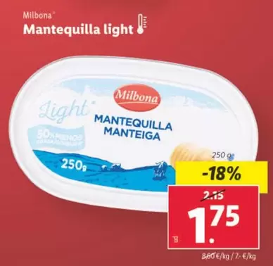 Oferta de Milbona - Mantequilla Light por 1,75€ en Lidl