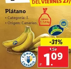 Oferta de Plátano por 1,09€ en Lidl