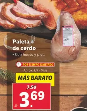 Oferta de Paleta De Cerdo por 3,69€ en Lidl