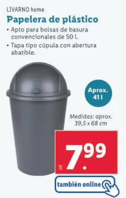 Oferta de Livarno Home - Papelera De Plastico por 7,99€ en Lidl