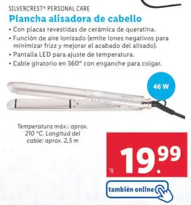 Oferta de Silvercrest Personal Care - Plancha Alisadora De Cabello por 19,99€ en Lidl