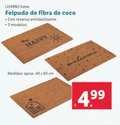 Oferta de Livarno Home - Felpudo De Fibra De Coco por 4,99€ en Lidl