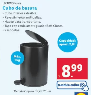 Oferta de Livarno - Cubo De Basura por 8,99€ en Lidl