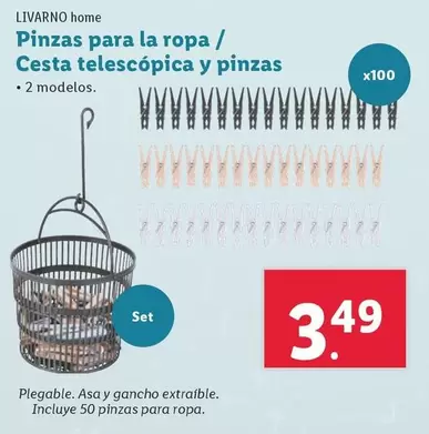 Oferta de Livarno Home - Pinzas Para La Ropa / Cesta Telescopica Y Pinzas por 3,49€ en Lidl