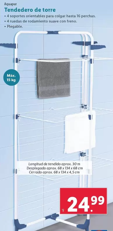 Oferta de Aquapur - Tendedero De Torre por 24,99€ en Lidl