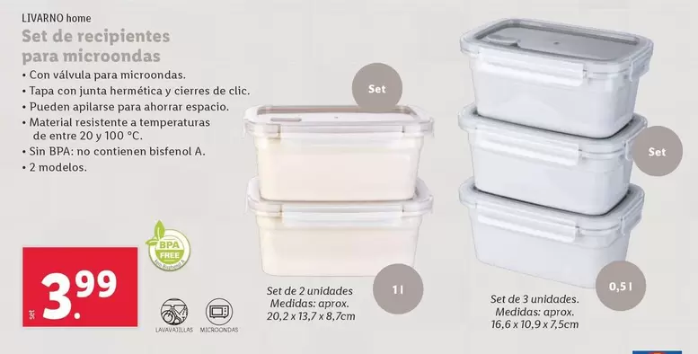 Oferta de Livarno Home - Set De Recipientes Para Microondas por 3,99€ en Lidl