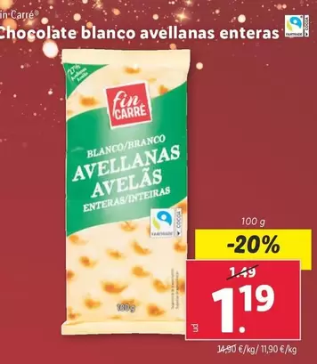 Oferta de Fin Carré - Chocolate Blanco Avellanas Enteras por 1,19€ en Lidl