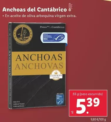 Oferta de Anchoas Del Cantábrico por 5,39€ en Lidl