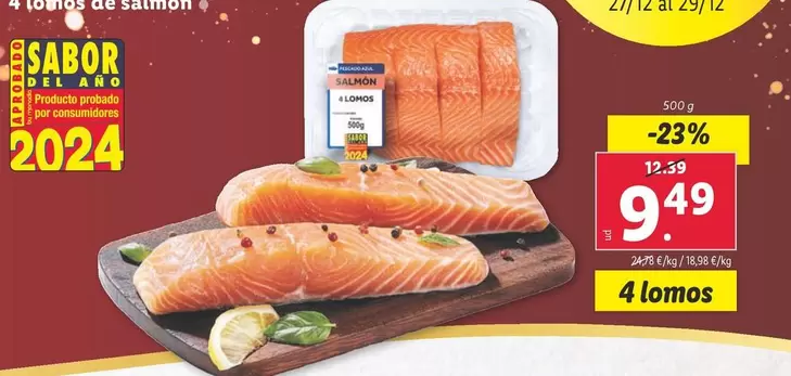 Oferta de 4 Lomos De Salmón por 9,49€ en Lidl