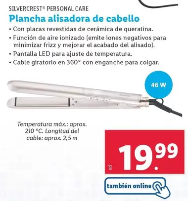 Oferta de Silvercrest Personal Care - Plancha Alisadora De Cabello por 19,99€ en Lidl