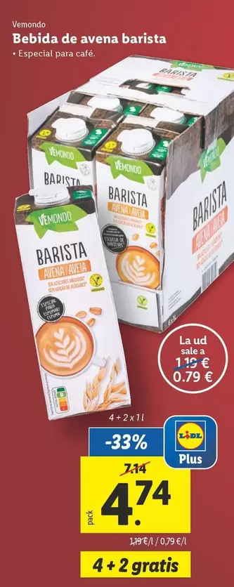 Oferta de Vemondo - Bebida De Avena Barista por 4,74€ en Lidl