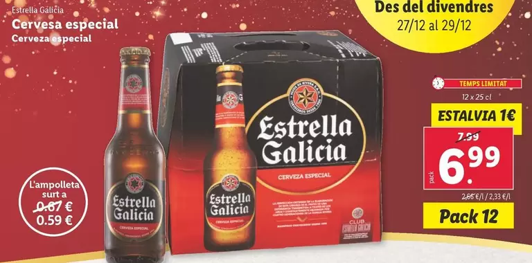 Oferta de Estrella Galicia - Cervesa Especial por 6,99€ en Lidl