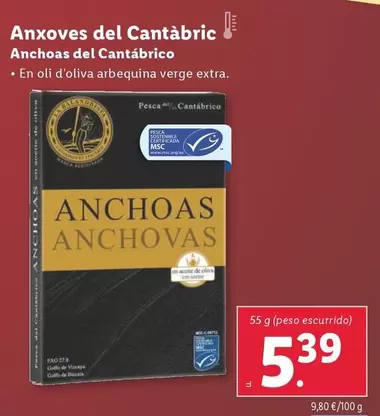 Oferta de Anchoas Del Cantabrico por 5,39€ en Lidl