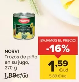 Oferta de Norvi - Trozos De Pina En Su Jugo por 1,59€ en Autoservicios Familia