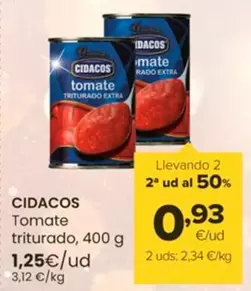 Oferta de Cidacos - Tomate Triturado por 1,25€ en Autoservicios Familia