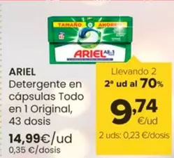 Oferta de Ariel - Detergente En I Cápsulas Todo En 1 Original por 14,99€ en Autoservicios Familia