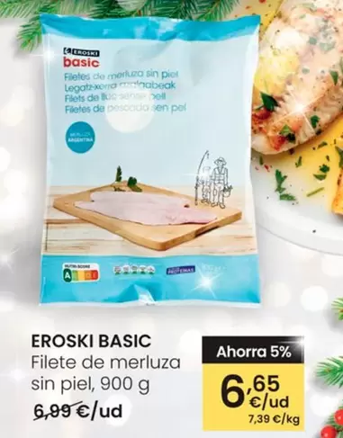 Oferta de Eroski - Basic Filete De Merluza Sin Piel por 6,65€ en Eroski