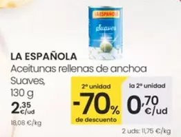 Oferta de La Española - La Espanola Aceitunas Rellenas De Anchoa Suaves por 2,35€ en Eroski