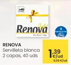 Oferta de Renova - Servilleta Blanca 2 Capas por 1,39€ en Eroski