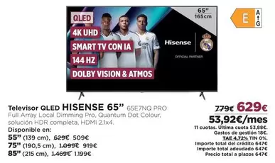 Oferta de Hisense - Televisor Qled por 629€ en El Corte Inglés