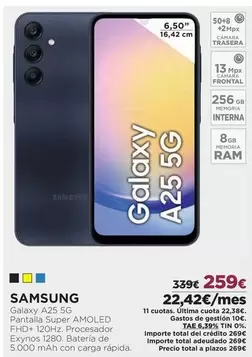 Oferta de Samsung - Galaxy A25 5g por 259€ en El Corte Inglés