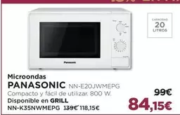 Oferta de Panasonic - Microondas Nn-e20jwwepg por 84,15€ en El Corte Inglés